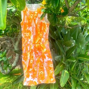 Kay Unger White and Orange Floral Midi Sheath Dress Vintage Sz 8